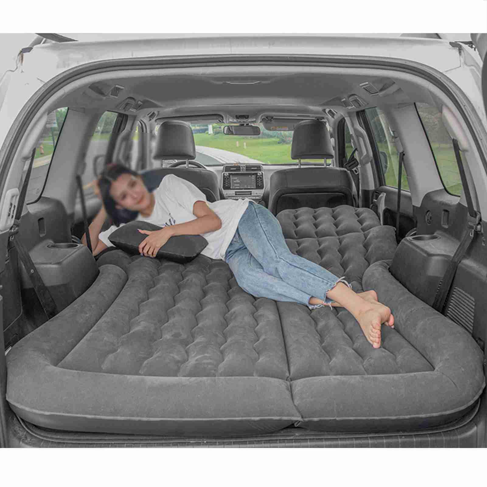 Materac Dmuchany do Samochodu Flokowany PCV SUV Materac Dmuchany 174 X 126 Cm z elektryczną pompą Powietrza Zagęszczone łóżko Podróżne do Bagażnika na Tylnym Siedzeniu Kemping Wycieczki (BLACK)