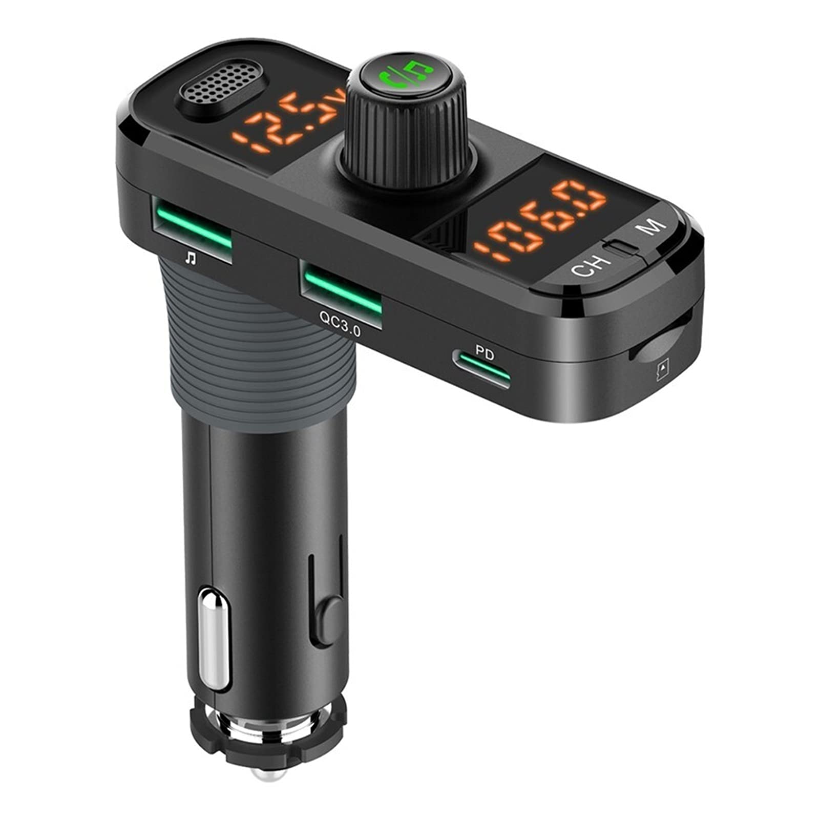 Adattatore Audio Bluetooth. Auto Bluetooth 5.0 Dual-Display FM. Ricevitore Vivavoce Wireless trasmettitore Auto MP3. Regolazione del Giocatore a 360 ° QC3.0 + PD. Caricabatterie Veloce