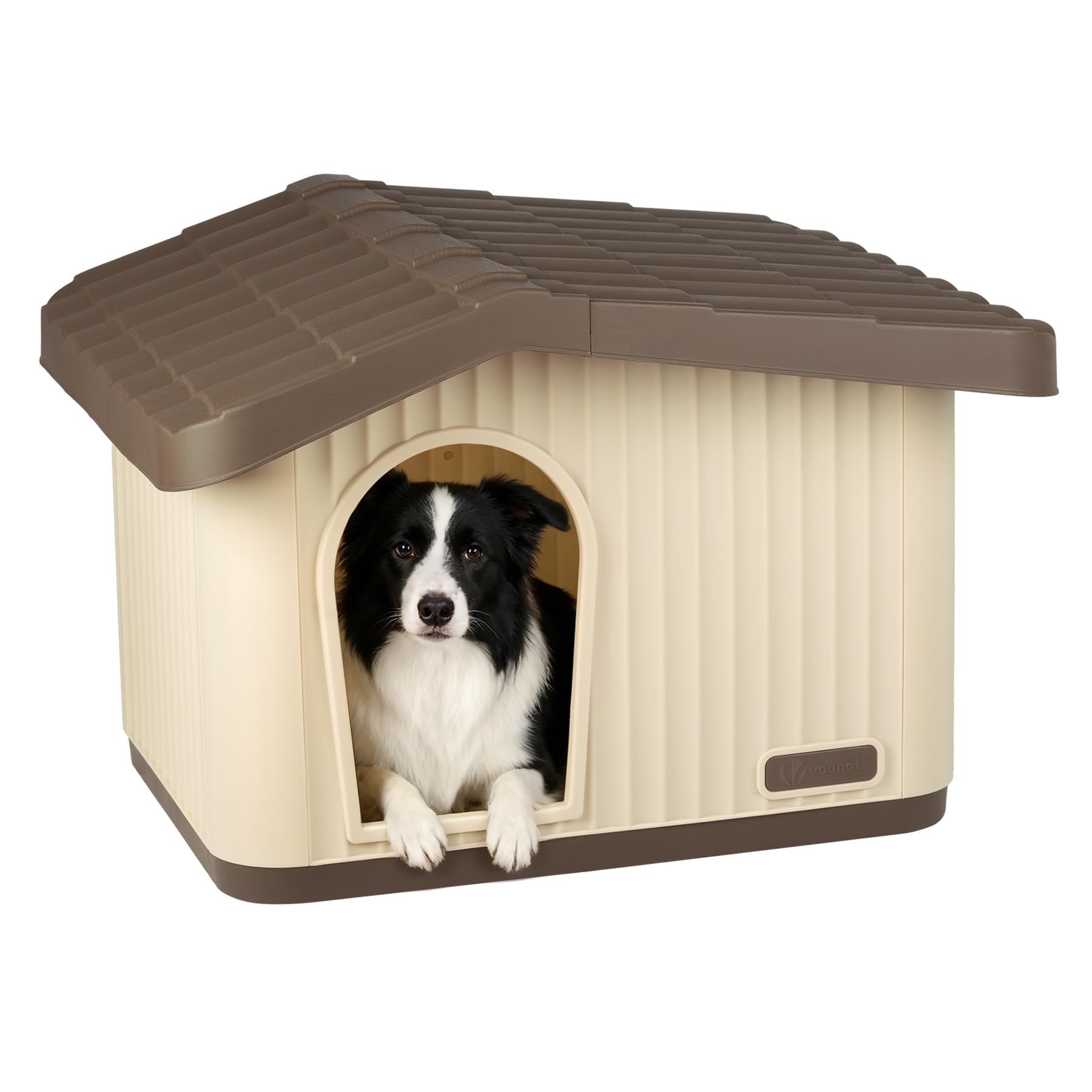 VOUNOT® Dog House, Weatherproof Pet Shelter with Sloped Roof, Durable Kennel with Non-Slip Feet for Indoor & Outdoor Use, 75×63×51cm, Beige