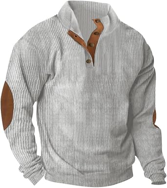 Men Corduroy Polo Sweatshirt Long Sleeve Waffle Pullover Tops S-5XL
