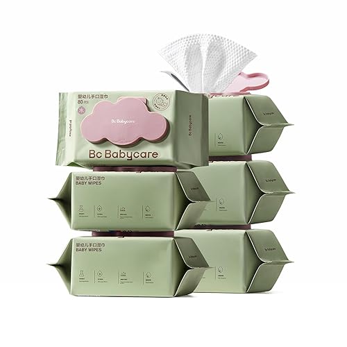 Bc Babycare Cloud Moist Wet Baby Wipes, Thick & XL, 99% Water, Ultra-Hydrating, Unscented, Hypoallergenic for Sensitive Skin, Biodegradable, 6 Flip-Top, 480 Count - 80 Count (Pack of 6)