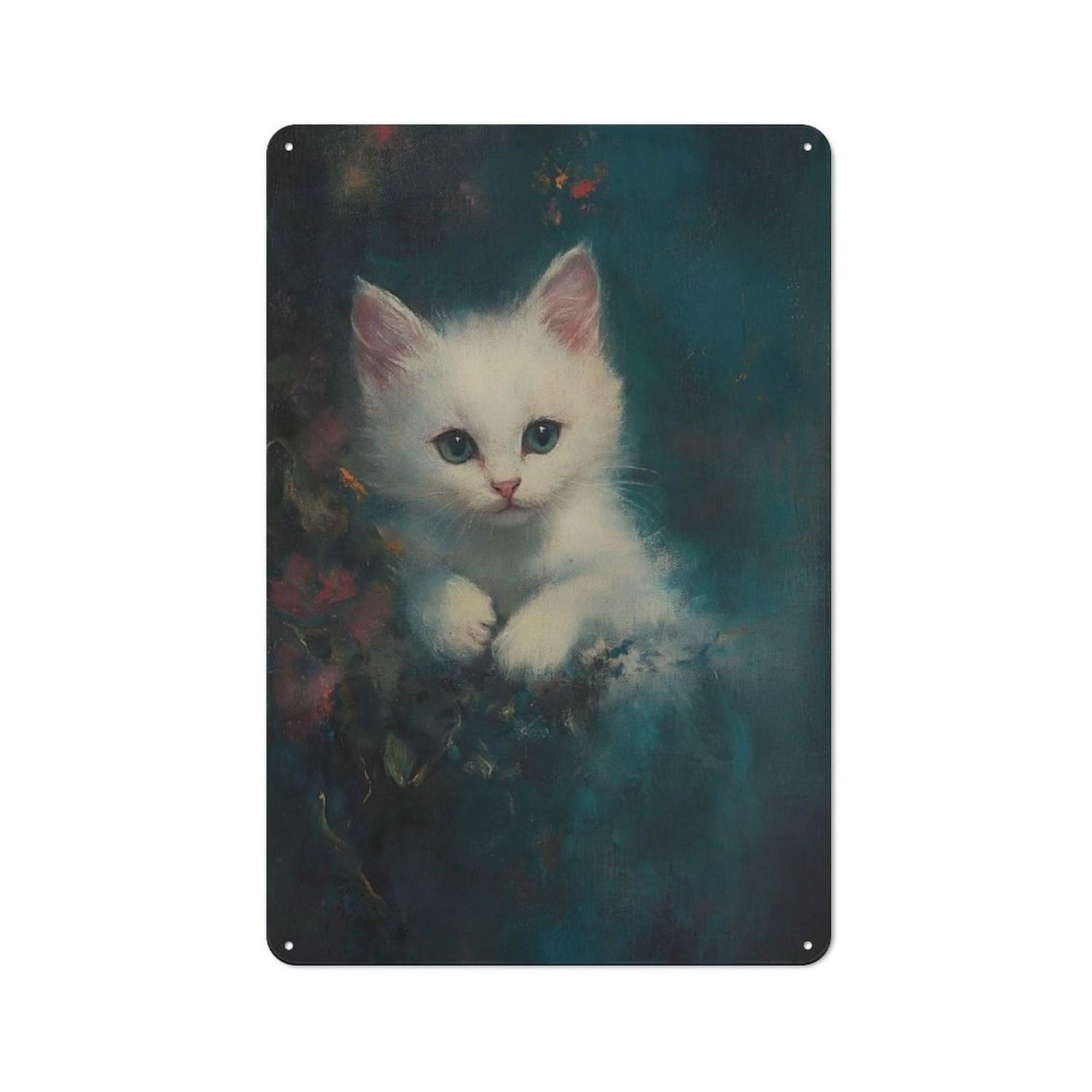 Junmoney White Kitten Portrait 30X20cm Retro Metal Plaque With For Garage Or Workshop, Housewarming Present For People Styling Garage And Workshop