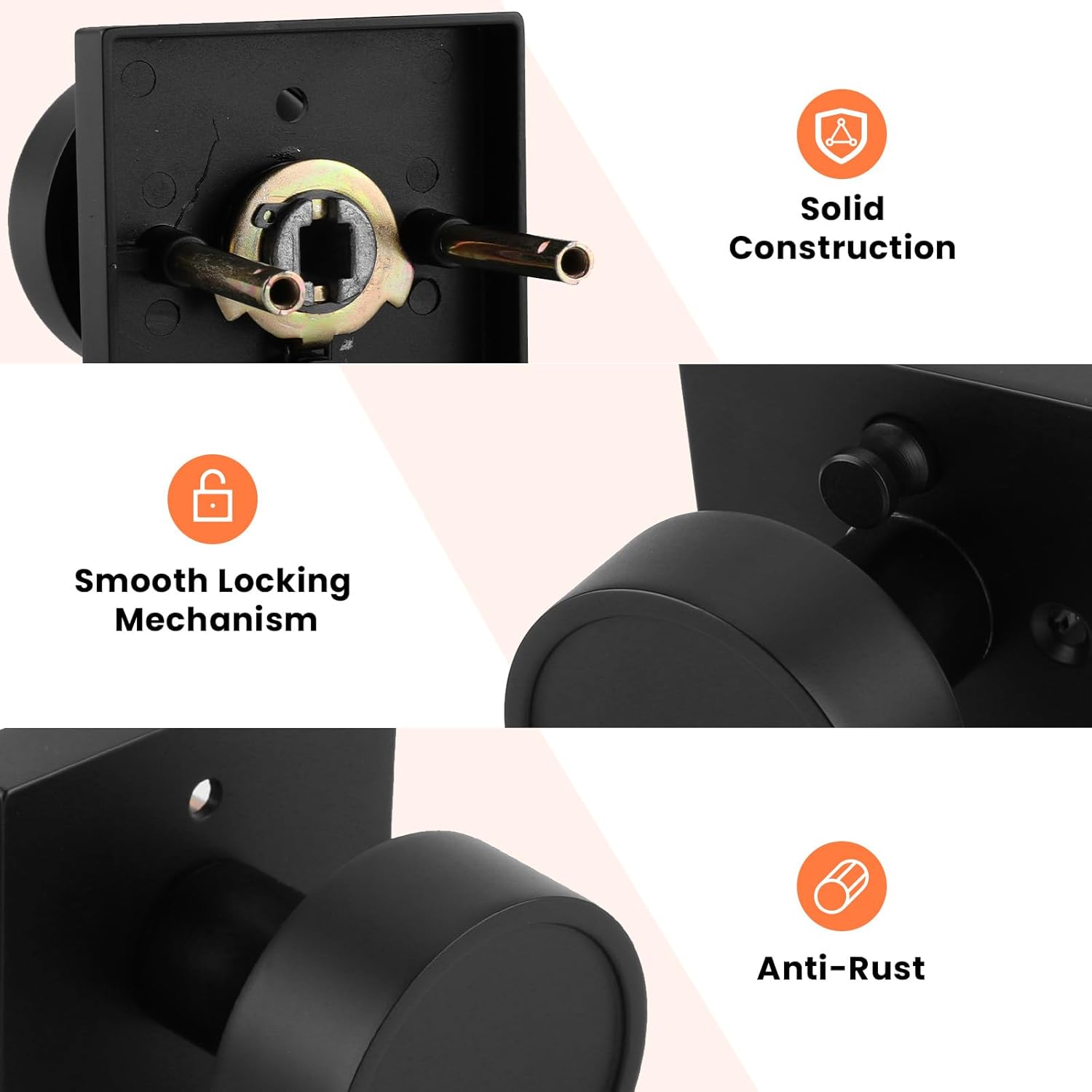 Haidms Black Interior Door Knobs, Zinc-Alloy Heavy Duty Round Matte Black Privacy Door Knobs Keyless for Bedroom Bathroom Office Bulk (6 Pack)