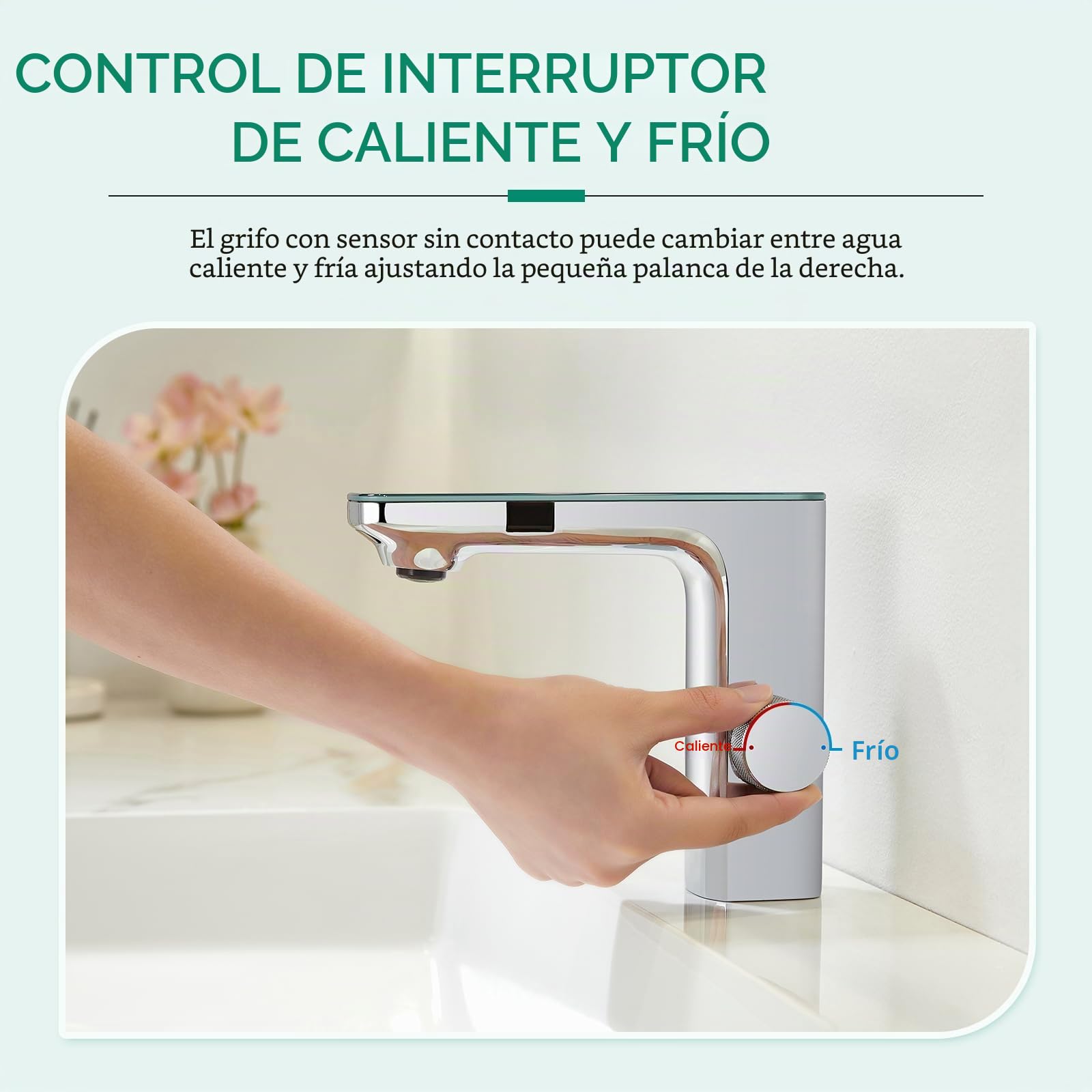 CREA Grifo Baño con Sensor Automático, Grifo Lavabo con Automático Infrarrojo, Grifo Mezclador Sensor, Moderno Grifo Baño Lavabo Automático, Grifo Monomando Inteligente, Cromo