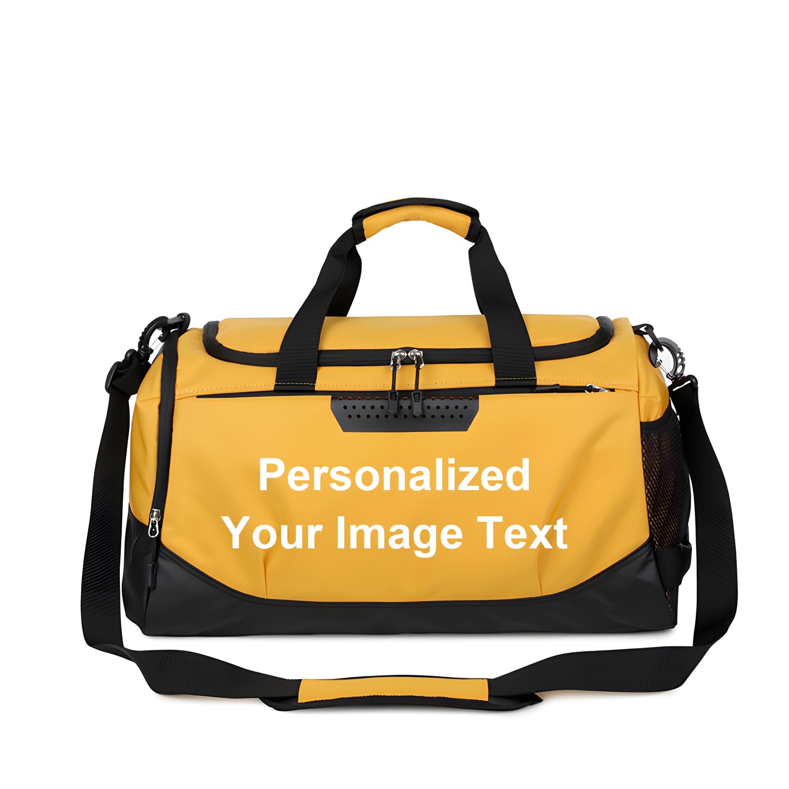 Sac de Sport Personnalisé avec Photo pour Homme Femme, Jaune | avec Compartiment Chaussures Espace Humide, pour Les Voyage, l'entraînement, le fitness, duffle bag, 51 x 28 x 24 cm