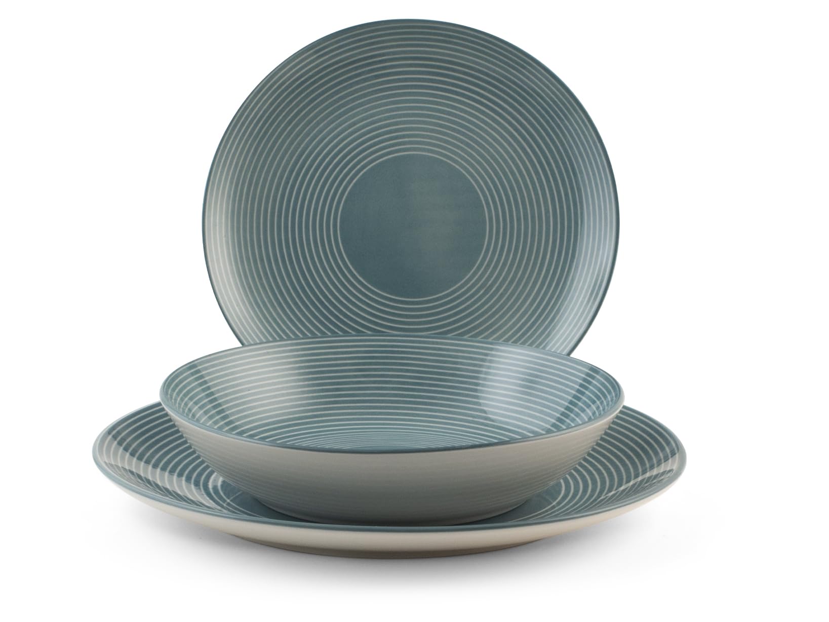 H&H, Serwis stołowy Echo 18 sztuk porcelany, kolor mosiądzu, forma coupe, 6 talerzy obiadowych, 6 talerzy do zupy, 6 talerzy na owoce, można myć w zmywarce i używać w kuchence mikrofalowej