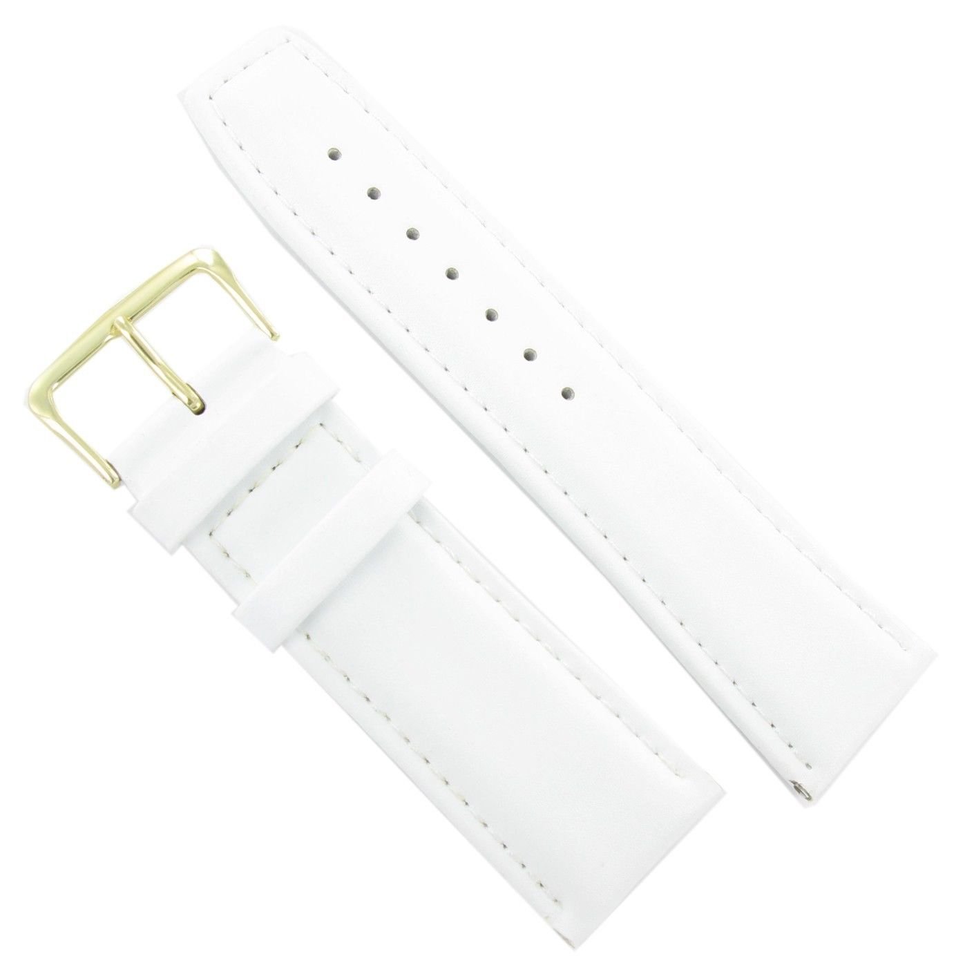 24mm Milano Waterproof Padded Stitched Genuine Leather White Replacement Watch Band