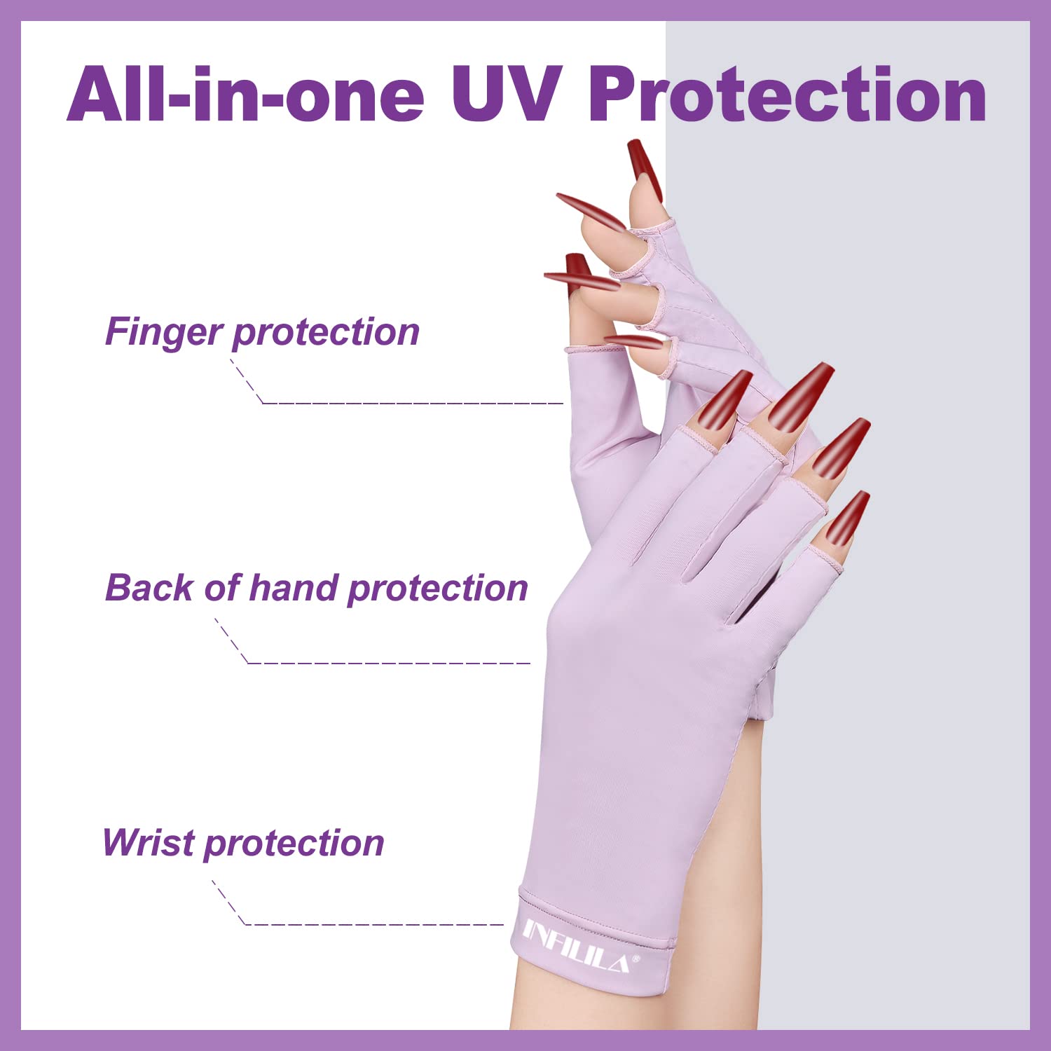 INFILILA - Guantes UV para uñas, guantes anti luz UV para uñas de gel, guantes profesionales de protección UV UPF 99+ para manicura de gel, cuidado de la piel, guantes sin dedos para proteger las