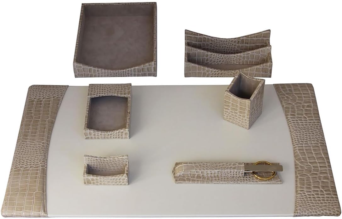 Breeze Beige Italian Patent Leather 7-Piece Desk Set