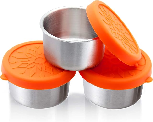 nicelock Mini Pots 3 x 3.5oz Stainless Steel Airtight Food Container for Baby Food, Kids Snacks, Weaning Pots Salad Dressing Condiment Containers Mini Storage Box BPA-Free W6 x D6 x H3.6cm