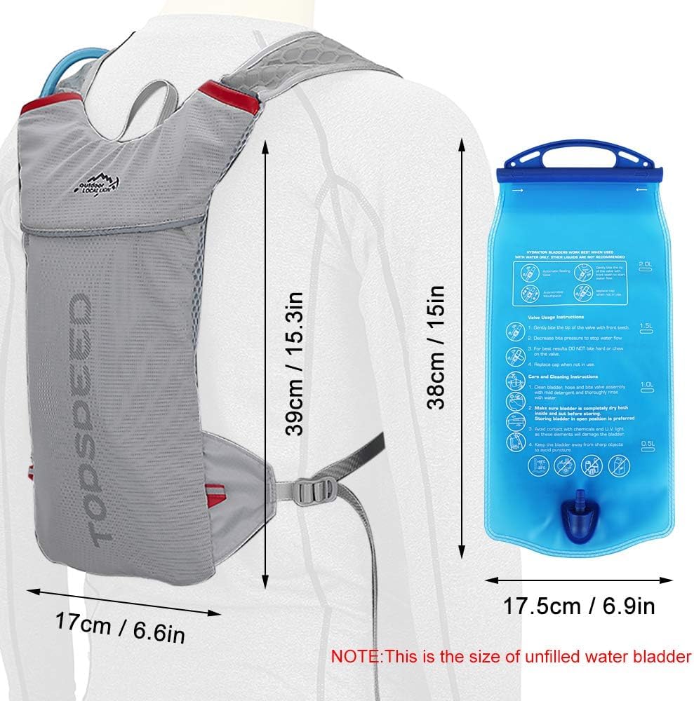 Mochila ligera de ciclismo al aire libre de 5 litros con bolsa de agua de 2 L para senderismo, correr y montañismo