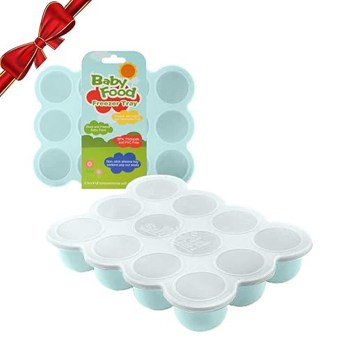 Miniatura 8 de Samuelworld Contenedor de almacenamiento de alimentos para bebés, 12 porciones x 2.5 onzas, bandeja de silicona sin BPA con tapa de clip para Azul