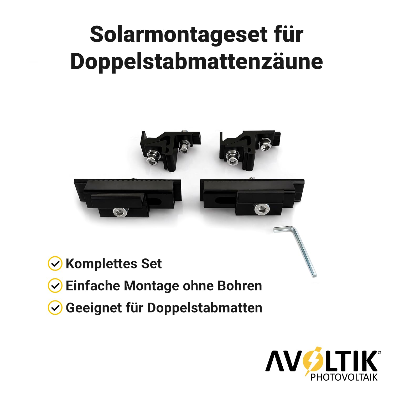 Avoltik Solarhalterung für Doppelstabmattenzaun | PV Halterung für Gartenzaun I Wetterfeste Halterung für Solarmodule am Zaun | rostfrei und sicherer Halt für Module 30 – 35 mm