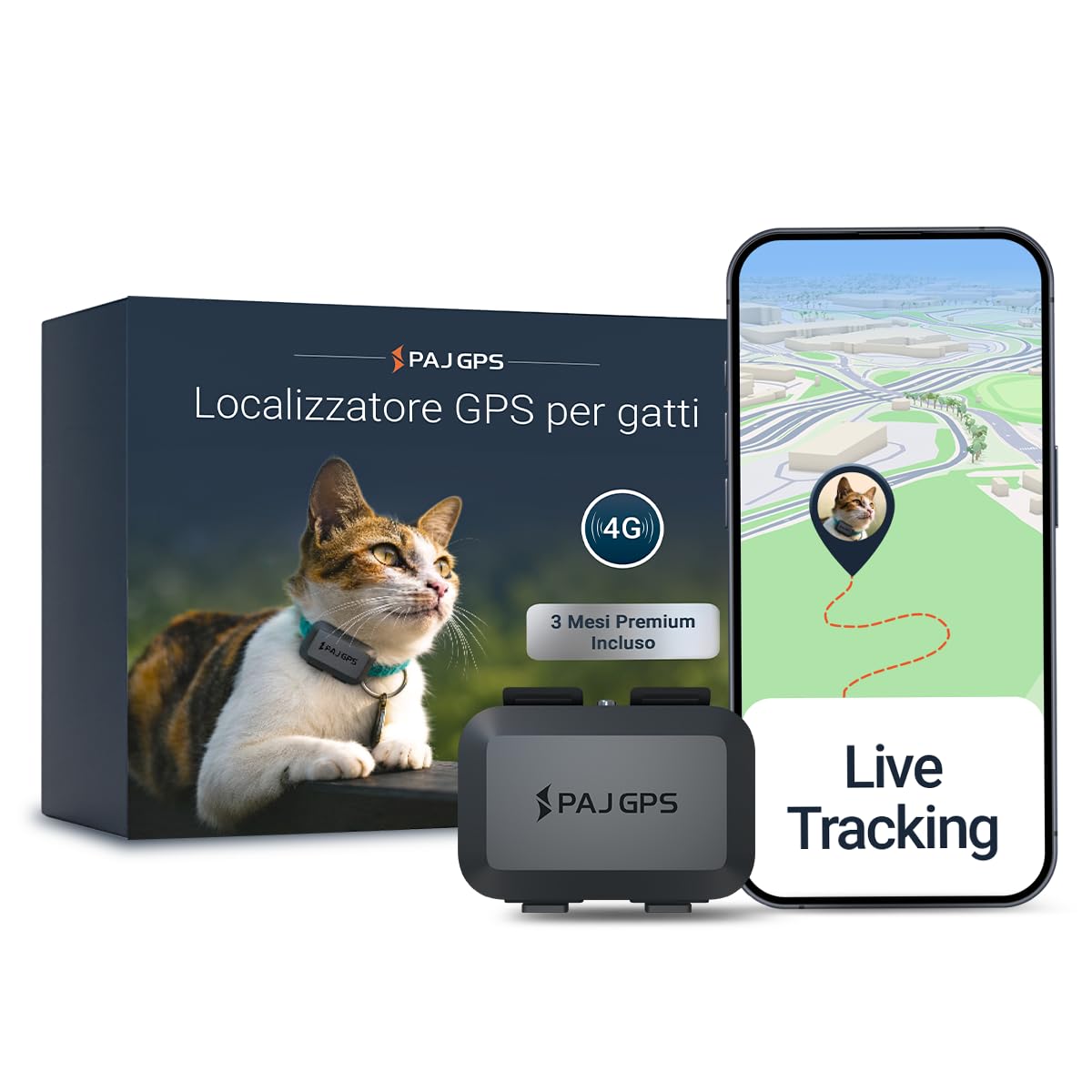 PAJ Localizzatore GPS Mini per Gatti, 3 Mesi Abbonamento Premium Incluso | Notifiche Fuga - GPS Tempo Reale - 100% Impermeabile - Compatibile con tutti i Collari/Pettorine - Allarmi in App