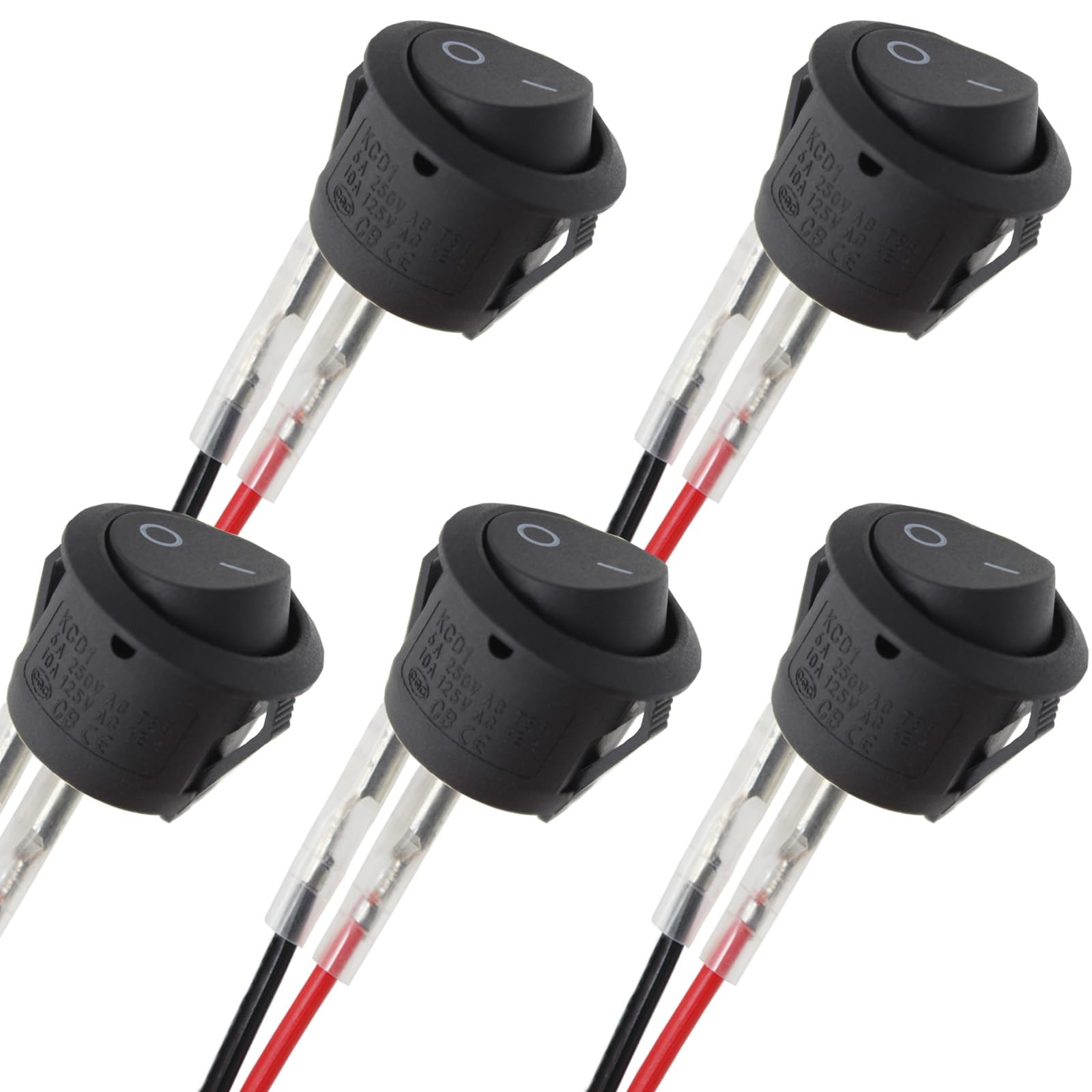 Toggle Switch 12V, ON Off Switch 2 Pin DC Rocker Switches with Wires SPST 20mm Round Button Electric for Car Automotive, 5 Pcs