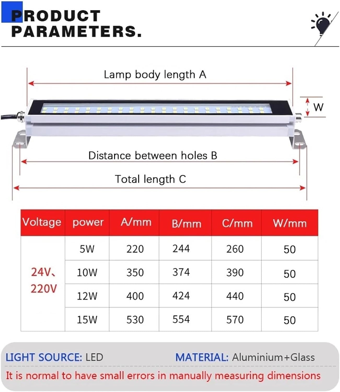 CNC Lathe Lamp LED 24~220V IP67 Machine Tool Work Light Waterproof Oil Proof Explosion-Proof Aluminum Alloy Lamps(22cm-Cool White,AC110-230v)