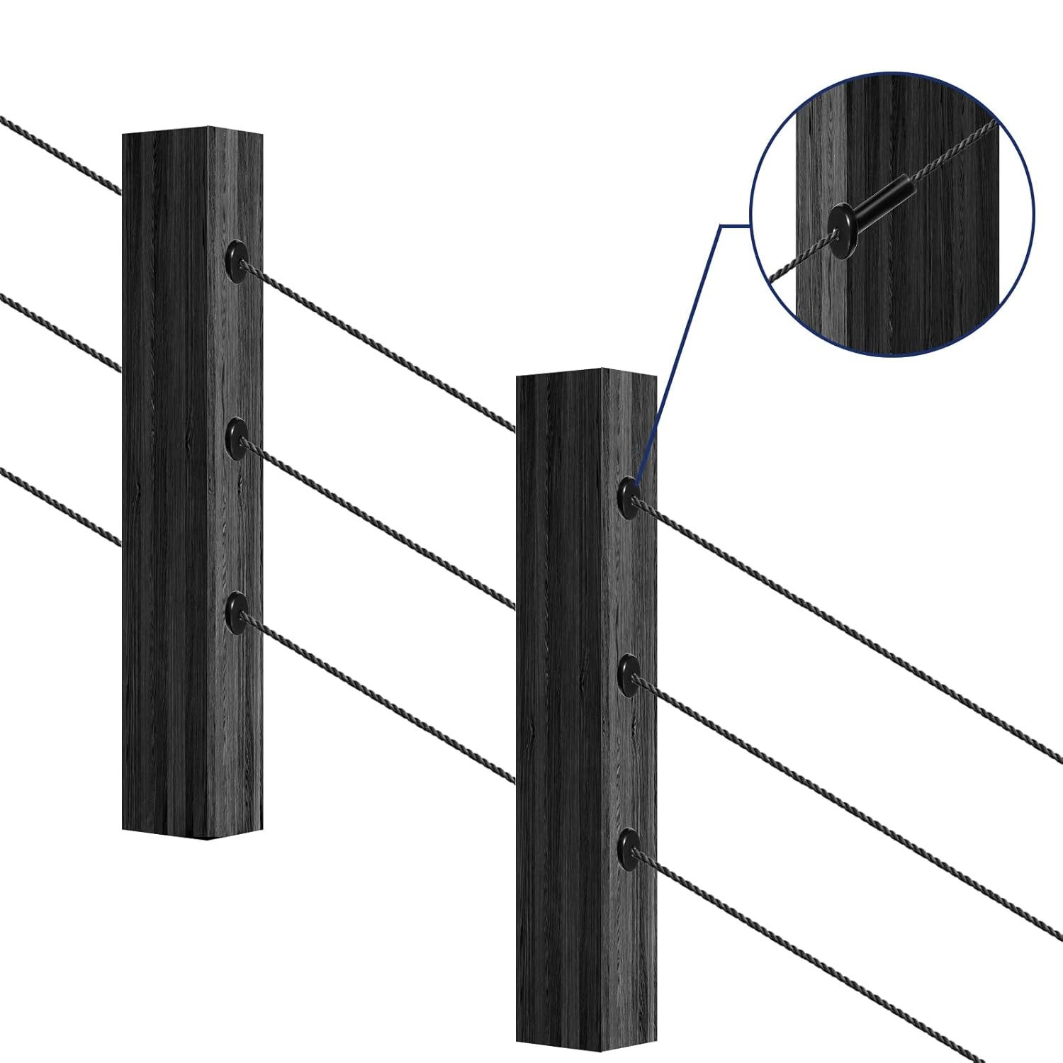 50 Pack 30 Degree Angle Protective Sleeves, Black Cable Railing Corner Protector Sleeve Beveled for 1/8" Wire Rope, T316 Marine Grade Cable Railing Kit with Two Drill Bit for Wood Posts HF039B