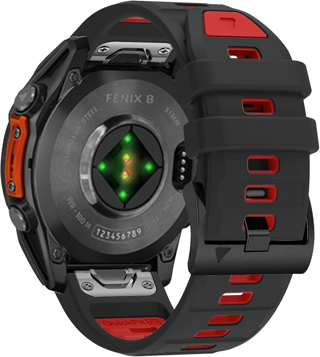 26mm Quickfit Silicone Watch Band for Garmin Tactix 8 51mm/Garmin Fenix 8 51 mm/Fenix 7X Pro Solar/7X Pro/7X Solar/7X, Replacement Sport Strap for Enduro 3/Descent Mk3i/Instinct 2X, Black/Red