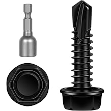 #12 x 1 Hex Washer Head Self Tapping Screws, TEK Screws, Self Drilling, Stainless Steel 410 Sheet Metal Screws, Black Finish, 50 PCS