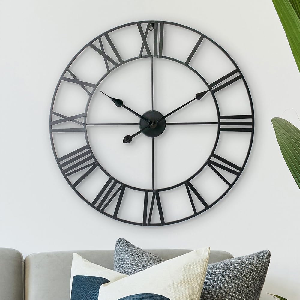 Grande horloge murale design moderne Olivier noire 60 cm chiffres romains LW Collection