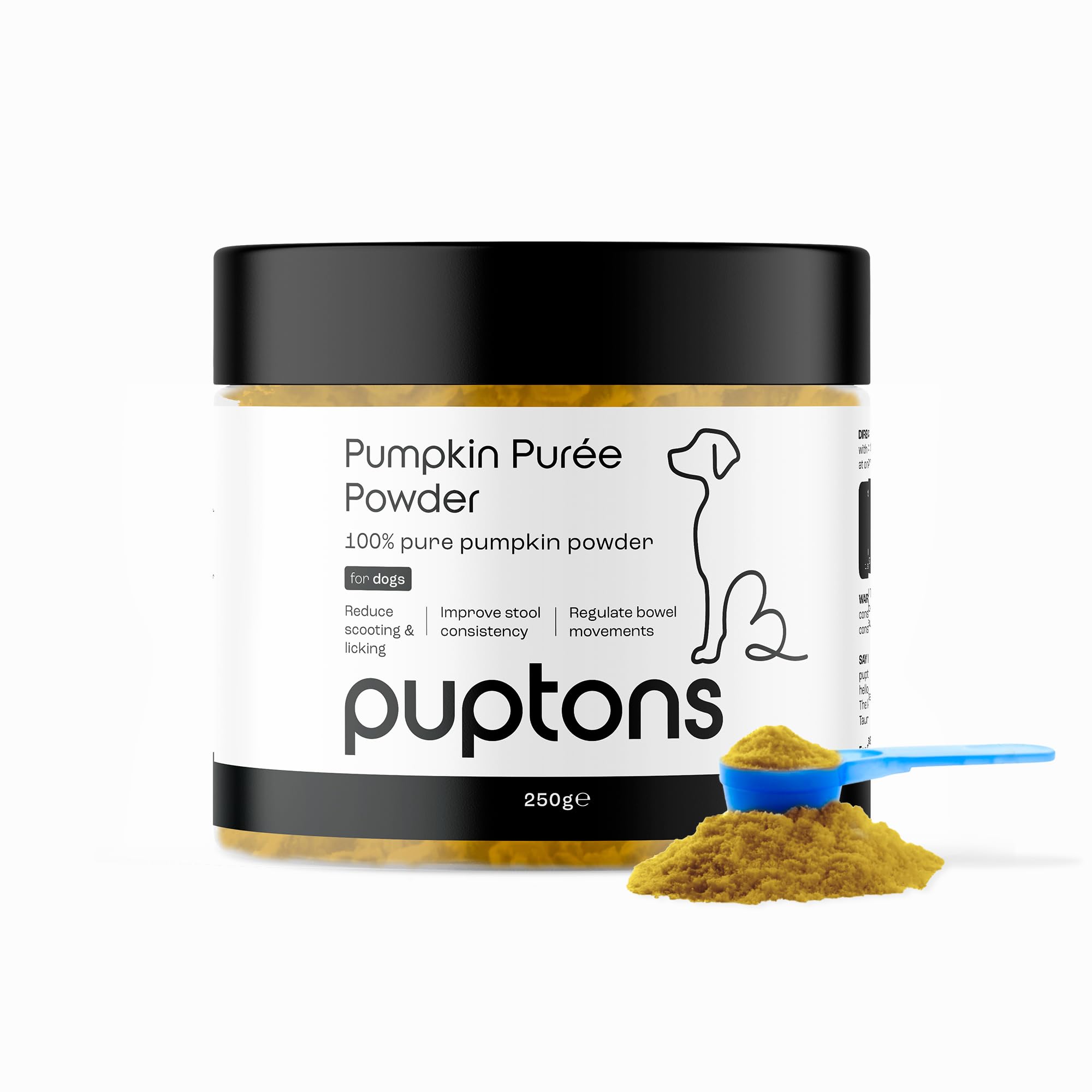 puptons Pumpkin Powder for Dogs | 100% Pumpkin Purée Powder | Rich in Prebiotics & High Fibre Dogs Gut Health & Healthy Stools | Natural Food Topper, Made in UK (250g)