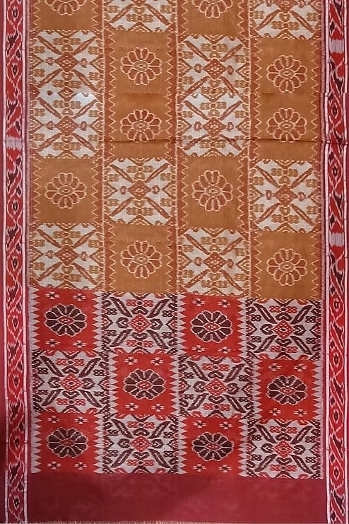 Image of Ikat Women's Cotton Saree, Handmade Pure Cotton Khandua Saree, Ikkat Orissa Traditional Handloom Saree without Blouse