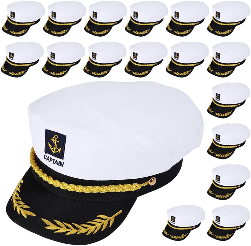 TENDYCOCO 20Pcs Captain Sailor Hats for Women Men Adjustable Yacht Boat Ship Navy Hat for Party Cosplay 7.87X10.23X3.54In Lightweight Marine Admiral Headwear Costume