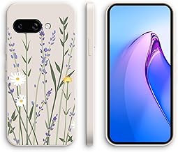 XINYEXIN Silicone Case for Google Pixel 9a with Cute Pattern, Ultra Thin Straight Edge, Soft Silicone Mobile Phone Case, Shockproof Protective Case - Lavender, White