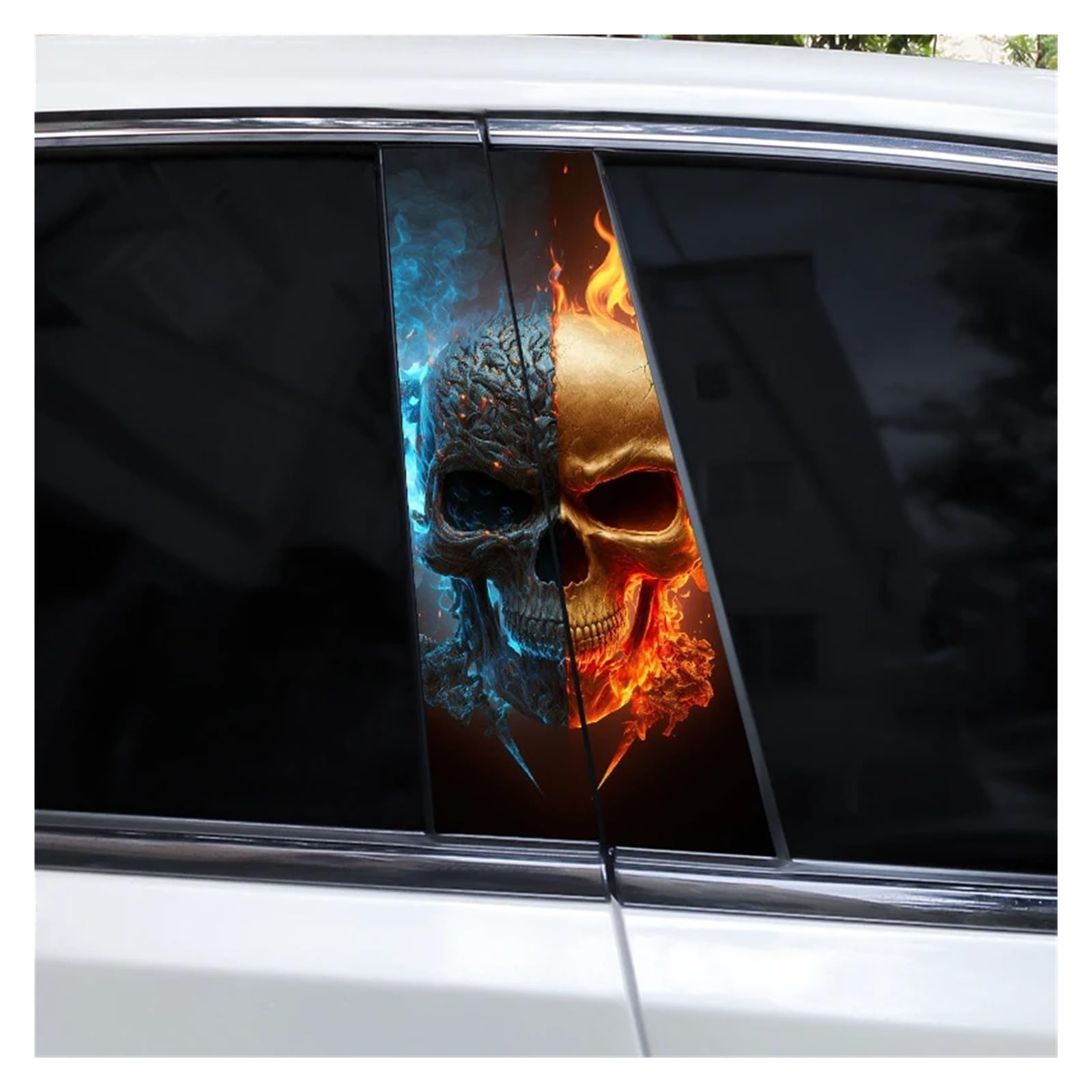 Car Side Decals 2pcs Colorful Smoke Skull Car B-Pillar Stickers Waterproof Scratch Cover Center Column Decal(Style E)