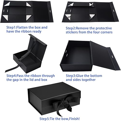 Miniatura 7 de Black Luxury Magnetic Gift Box with Lid, Ribbons and Gift Bag, Medium Size-9.4x7x3 Inches, Great for Christmas, New Year, Wedding, Birthdays, Man