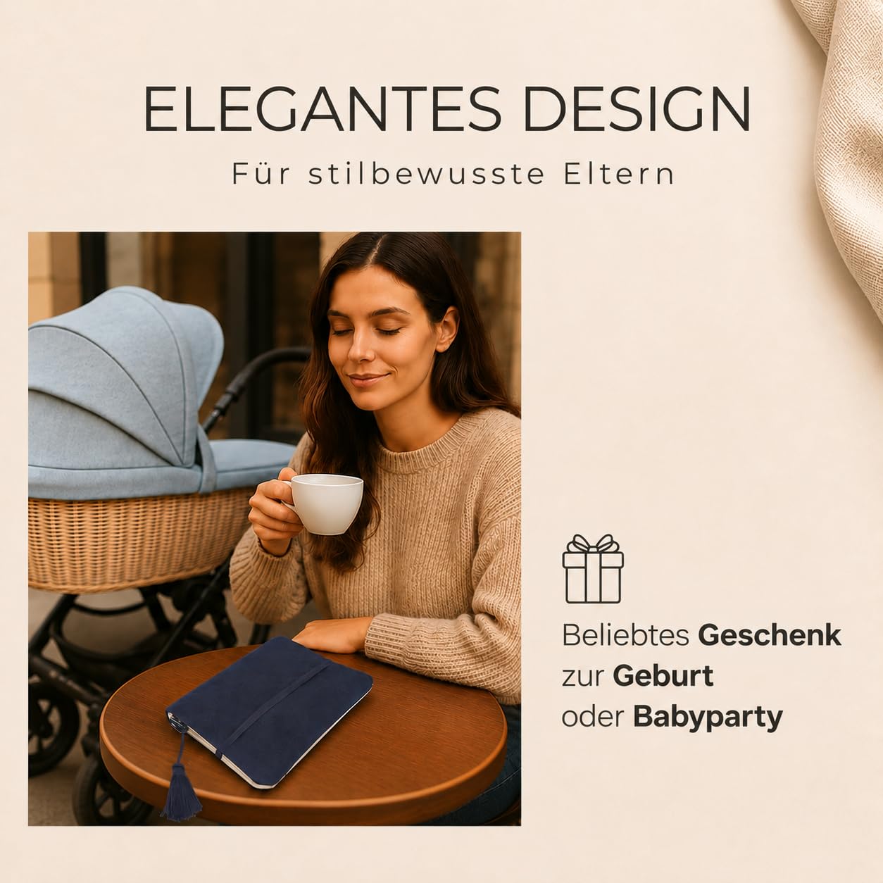 Karolini® Windeltasche Organizer Dunkelblau für unterwegs – kompakte Wickeltasche aus Cord (Bio Baumwolle GOTS) mit Feuchttuchfach, für Handtasche & Kinderwagen