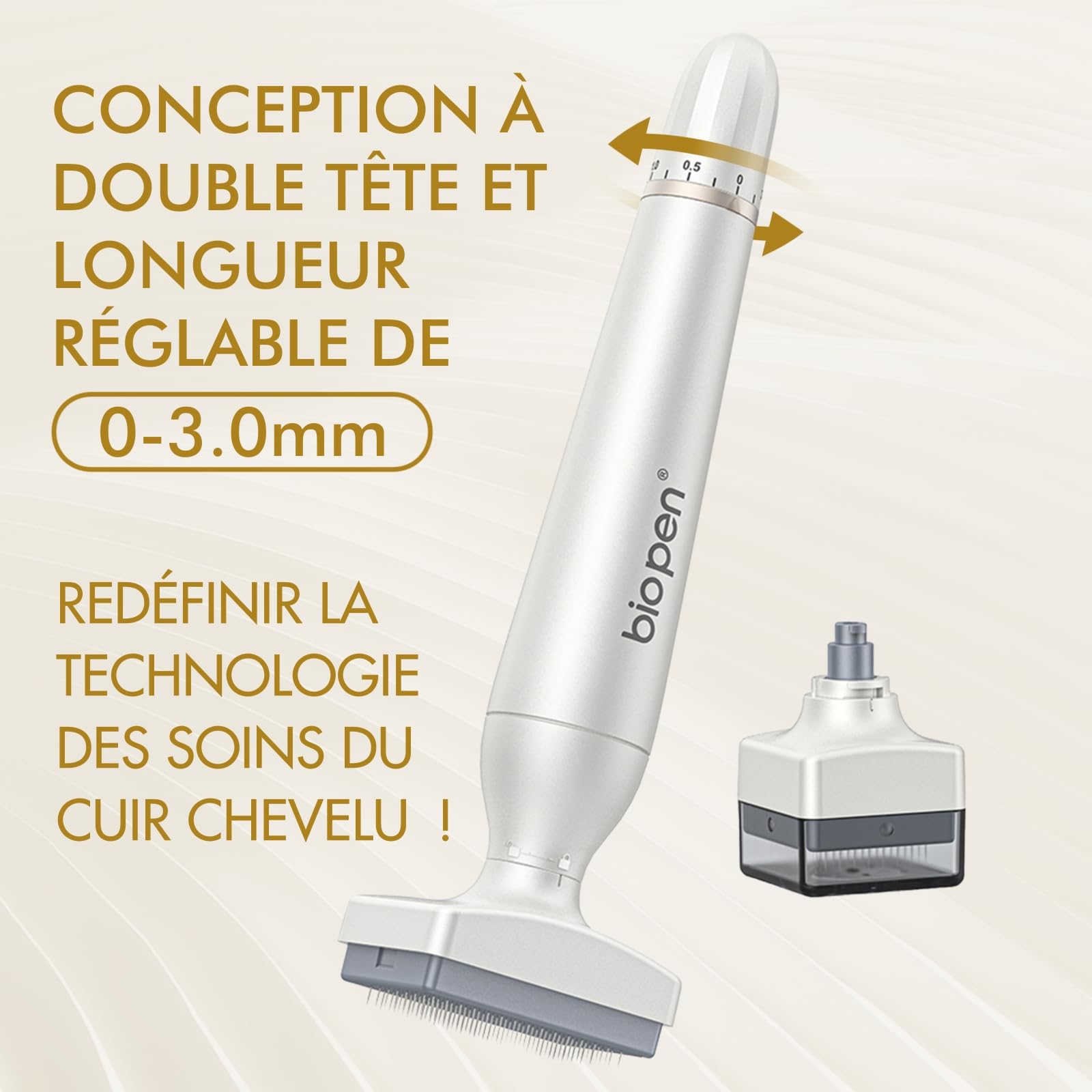 Derma Stamp 0-3mm Réglable, 2 in 1 Dermastamp Cheveux avec 64 Micro-aiguilles+120 Micro-aiguilles, Stimuler la Croissance de la Barbe et Des Cheveux pour Cheveux, Barbe, Visage, Corps