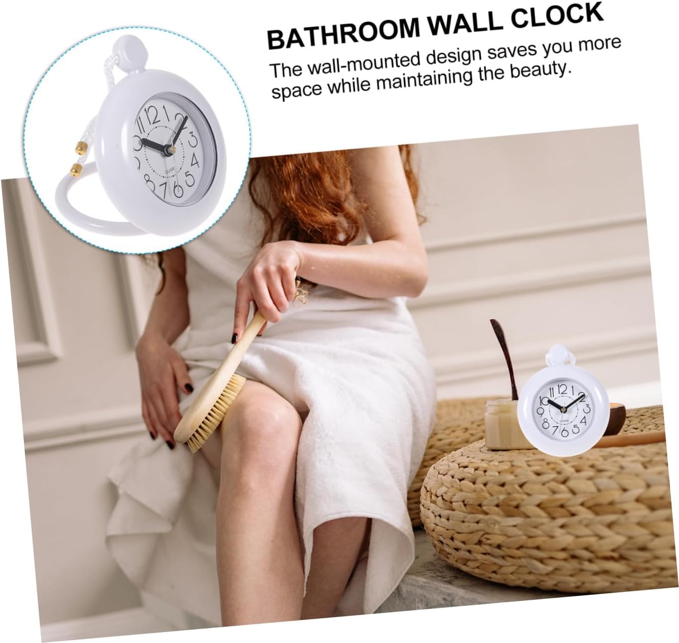 SHINEOFI Waterproof Wall Hanging Bathroom Clock Simple Non-Ticking Shower Clock Battery Operated Without Battery for Home Decor