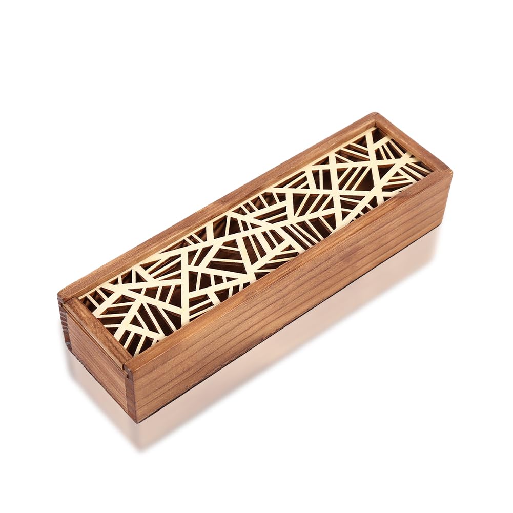 Joyzan Wooden Pen Box, Wood Pencil Storage Case Retro Stash Organizer Removable Cover Rectangular Ballpoint Display Holder Gift Desktop Stationery School Office Necklace Bracelet Jewelry Cosmetic