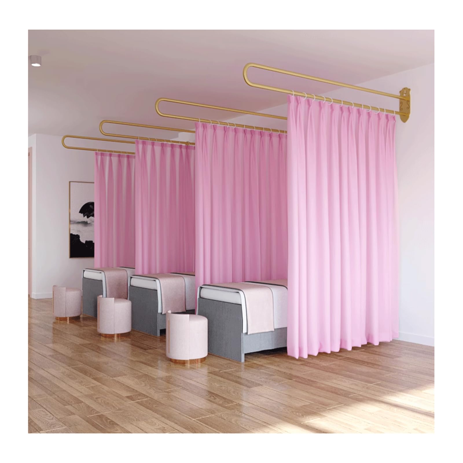 Paravento da parete – Supporto in metallo per la privacy, tende eleganti in tessuto, ideale per centri benessere, elegante divisorio per uffici e saloni
