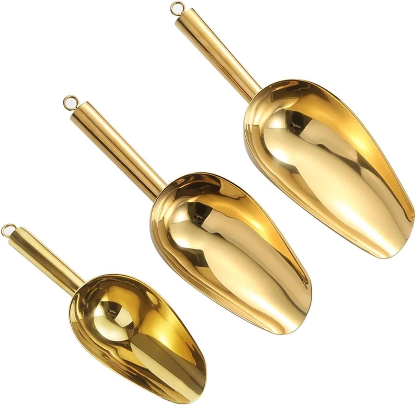 3 Sizes Stainless Steel Scoop for Grain, Coffee Beans, Candy - Kitchen Shovel Gadget, Home Storage Measuring Tool (1 PC)(Gold 217MM)