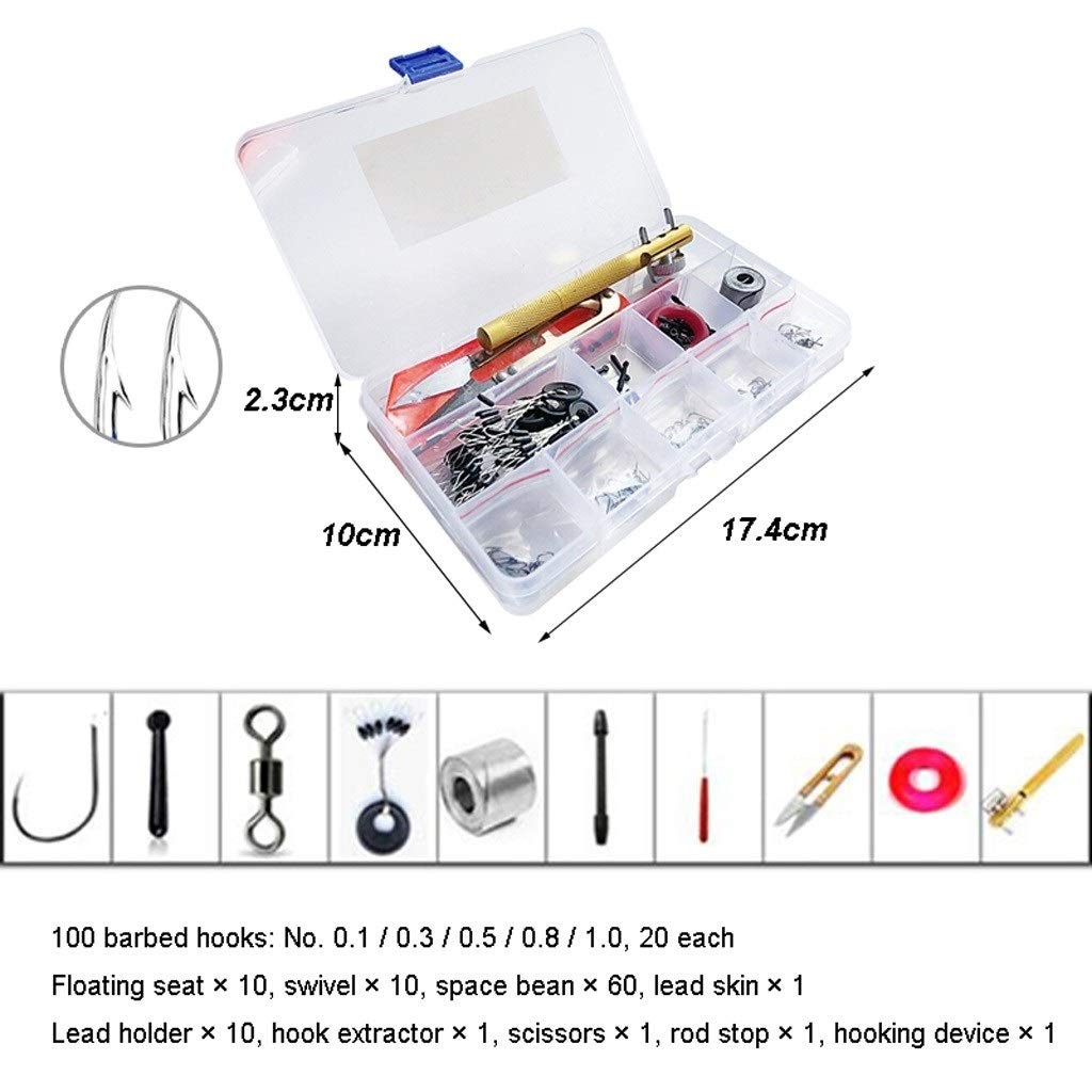 Hamecon Peche/Crochet de pêche Hameçon Box Set pêche accessoires Boîte de vitesse comprend 100 poissons crochets et de l'espace Beans Huit caractères Anneau Siège principal en cuir flottant siège Rod