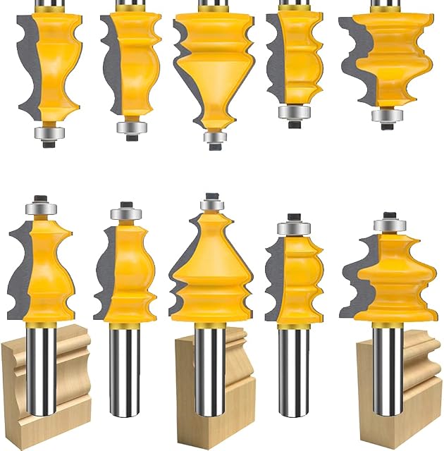 MAYLNE 1/2-Inch Shank Router Bit Set Architectural Molding 5 PCS, Corner Rounding Edge-Forming Roundover Beading Router Bit Set, Woodworking Milling Cutter Tools(1/2, YXD-4K05)