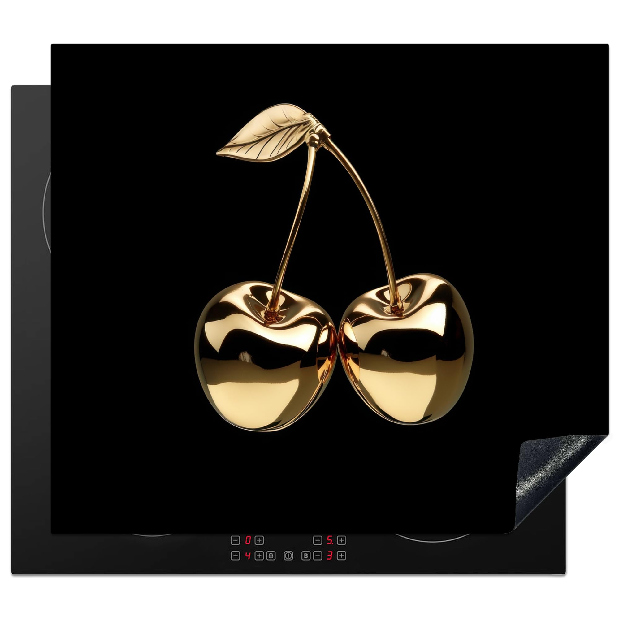 KitchenYeah© Induction Hob Cover Protector Mat 20.2"x22.9" / 58.3x51.3 cm Kitchen Universal Ceramic Covers for Electric Cookers Vinyl Cherries - Black - Gold - Chrome