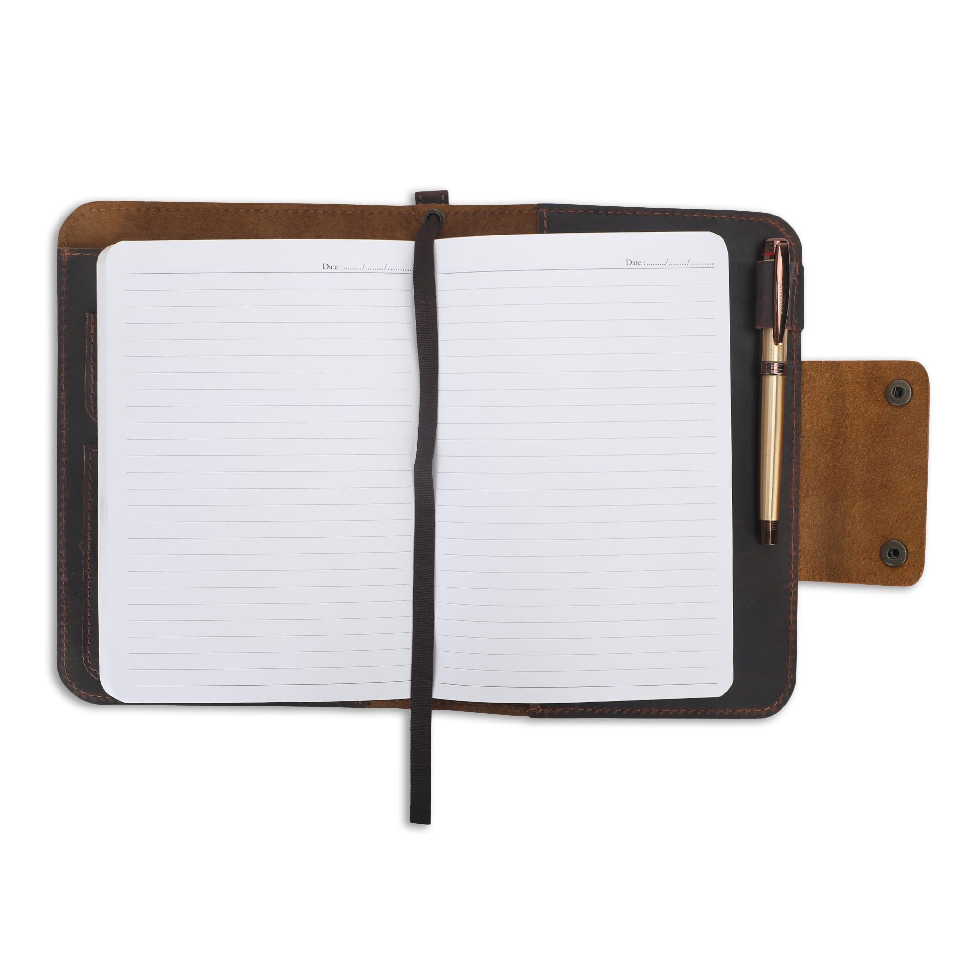 Couverture de carnet rechargeable en cuir rustique A5 faite à la main avec boucle pour stylo, 5 emplacements pour cartes, espace pour bloc-notes avec organiseur de 160 pages pour écrire des