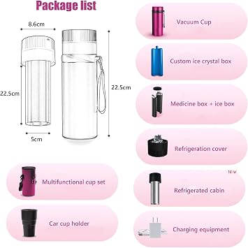 Electric Insulin Cooler Case Medication Cooler Insulin Refrigerator 2-8C Temperature Control Portable Cooler Bottle with USB Cable for Camping, Travel