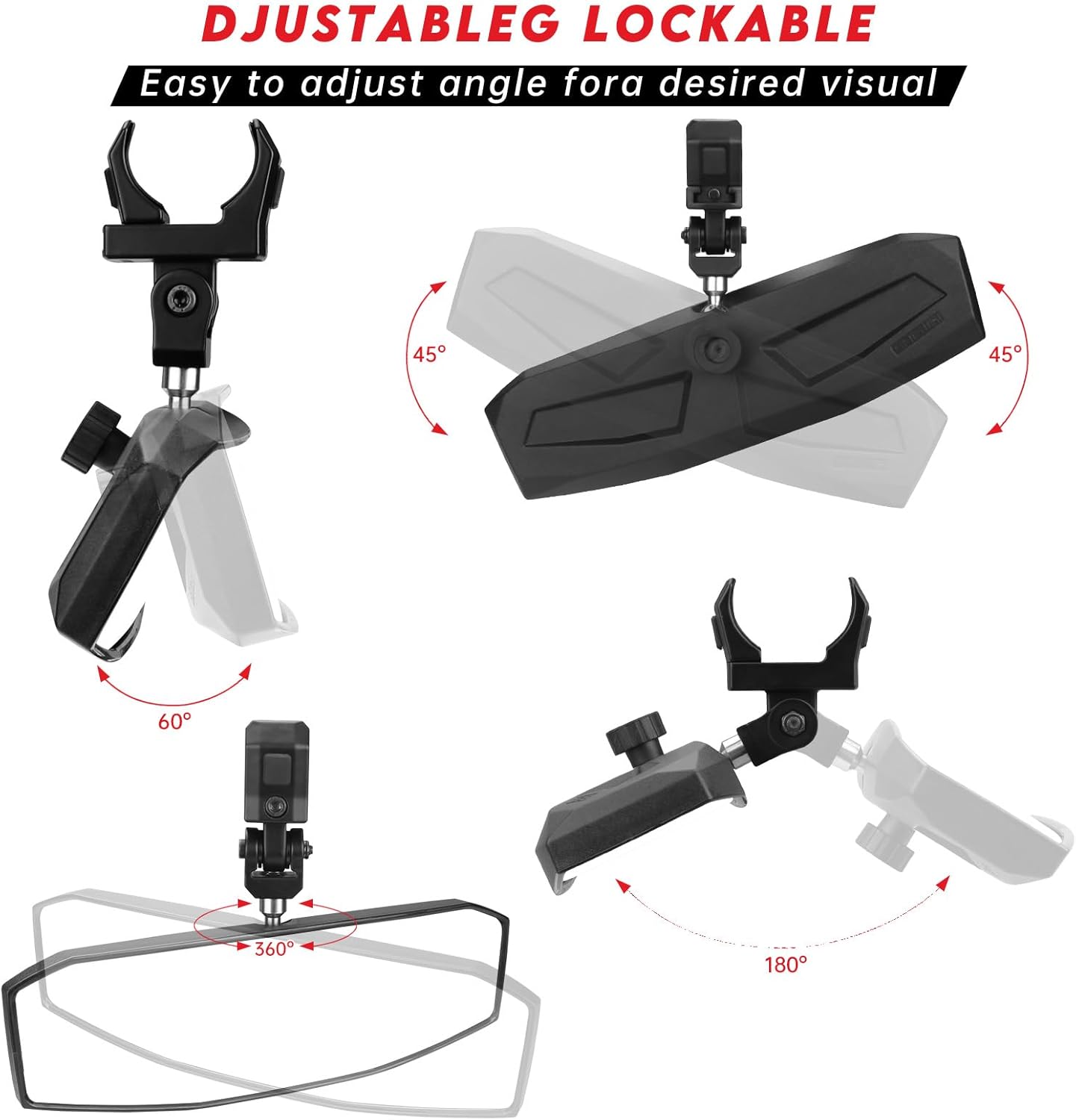 UTV Mirror for 1.5-2.0 Inch Roll Cage, Compatible with Polaris RZR、Can am Maverick、Honda Pioneer Talon SXS、Kawasaki Mule KRX、Yamaha Wolverine YXZ、Kubota RTV、JD Gator、CF Zforce、Segway