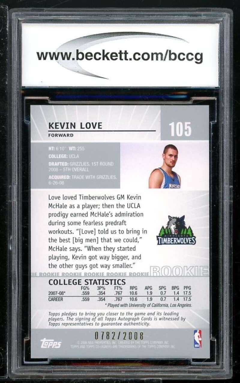 Kevin Love Rookie Card 2008-09 Topps Co-Signers #105 BGS BCCG 10 - Basketball Slabbed Rookie Cards