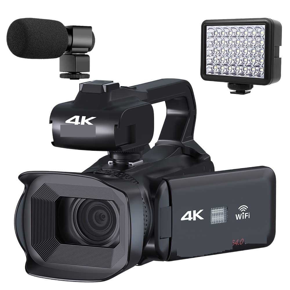 CVFRDD 64MP Digital Video Camera For Photography Full 4K 60FPS Vlog Camcorder Live Stream Webcam Auto Focus Video Recorder(128G SD Card,With Light MIC)