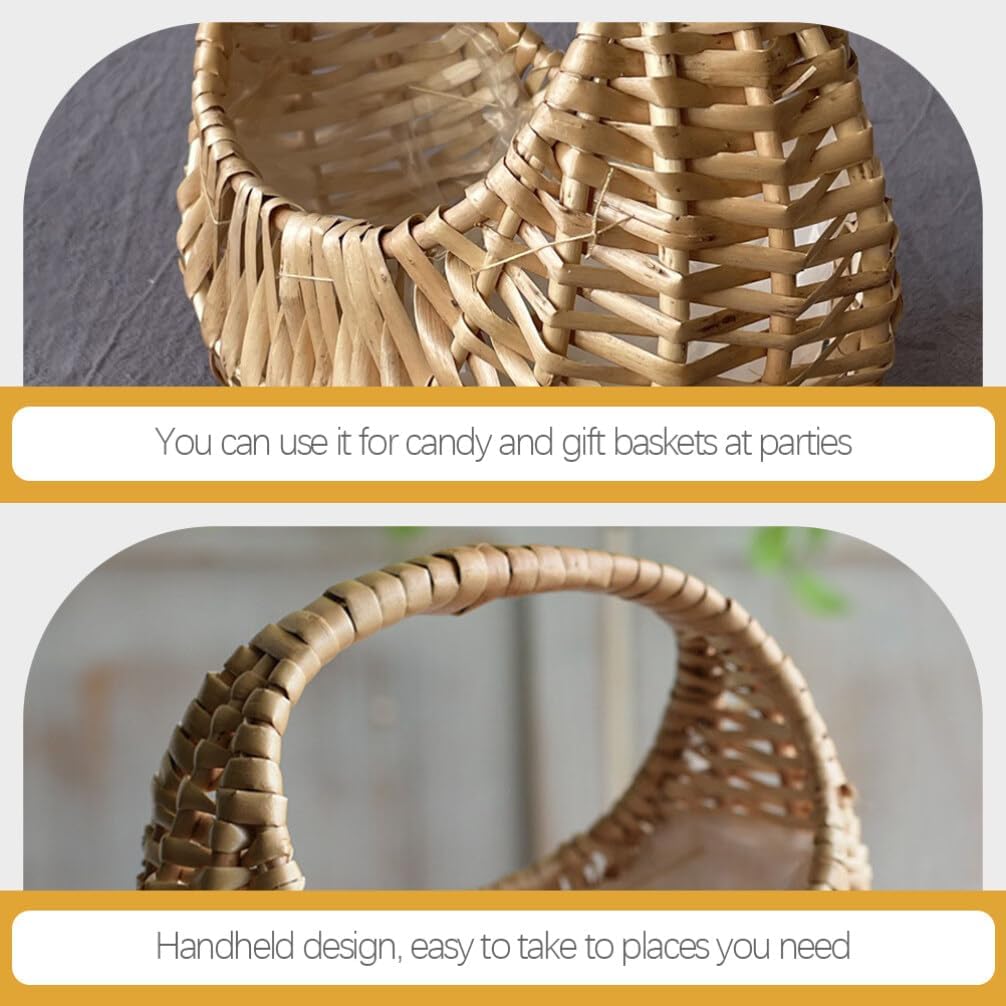 MAGICLULU Handwoven Rattan Flower Arrangement Basket Small Half Moon Woven Basket with Handle and Plastic Liner for Wedding Flower Girl Party Candy Storage and Home Decor 6.69X6.49X4.33 Inch
