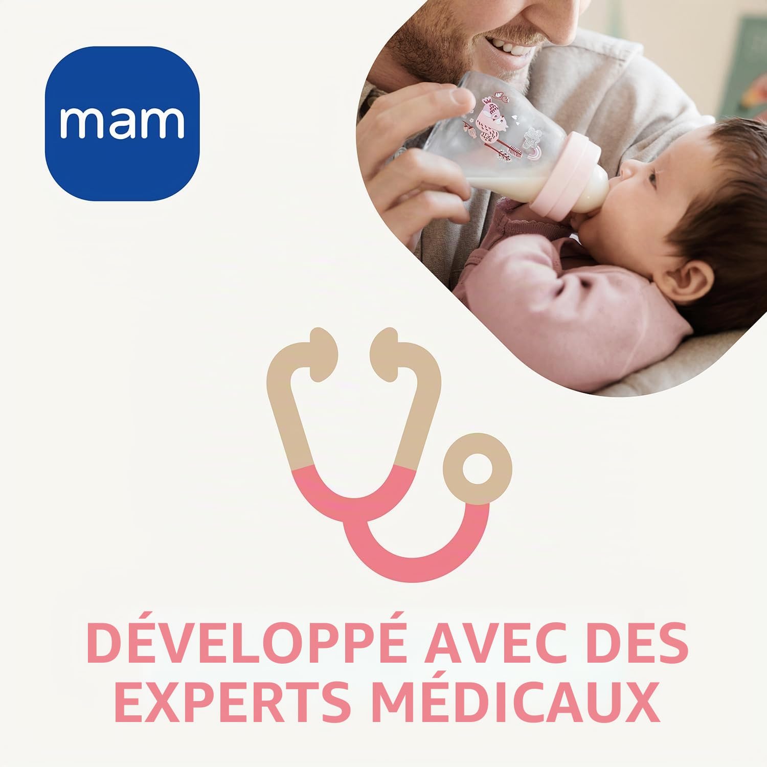 MAM MAM Feel Good Lot de 1 biberon en verre pour nouveau-né 0-2 mois, 170 ml, avec tétine 1 à débit lent en silicone, facile à nettoyer, rose