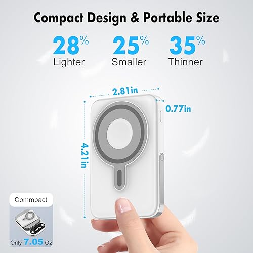 Miniatura 3 de Cargador portátil inalámbrico, banco de energía magnético 3 en 1 de 10000 mAh con pantalla LED, batería de carga rápida de 22.5 W, compatible con