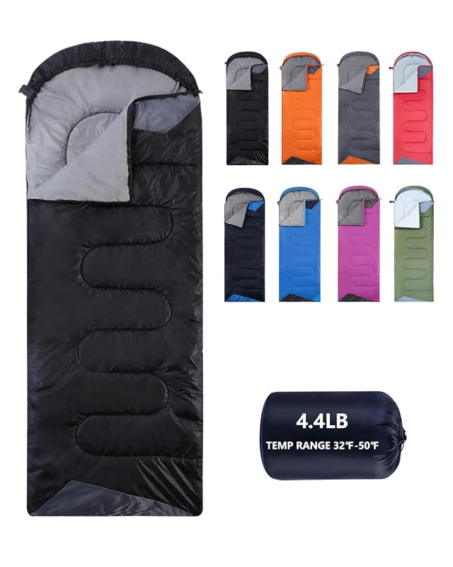 Bolsa de dormir para adultos, ligera e impermeable para camping, senderismo y viajes, 4.4lb Negro