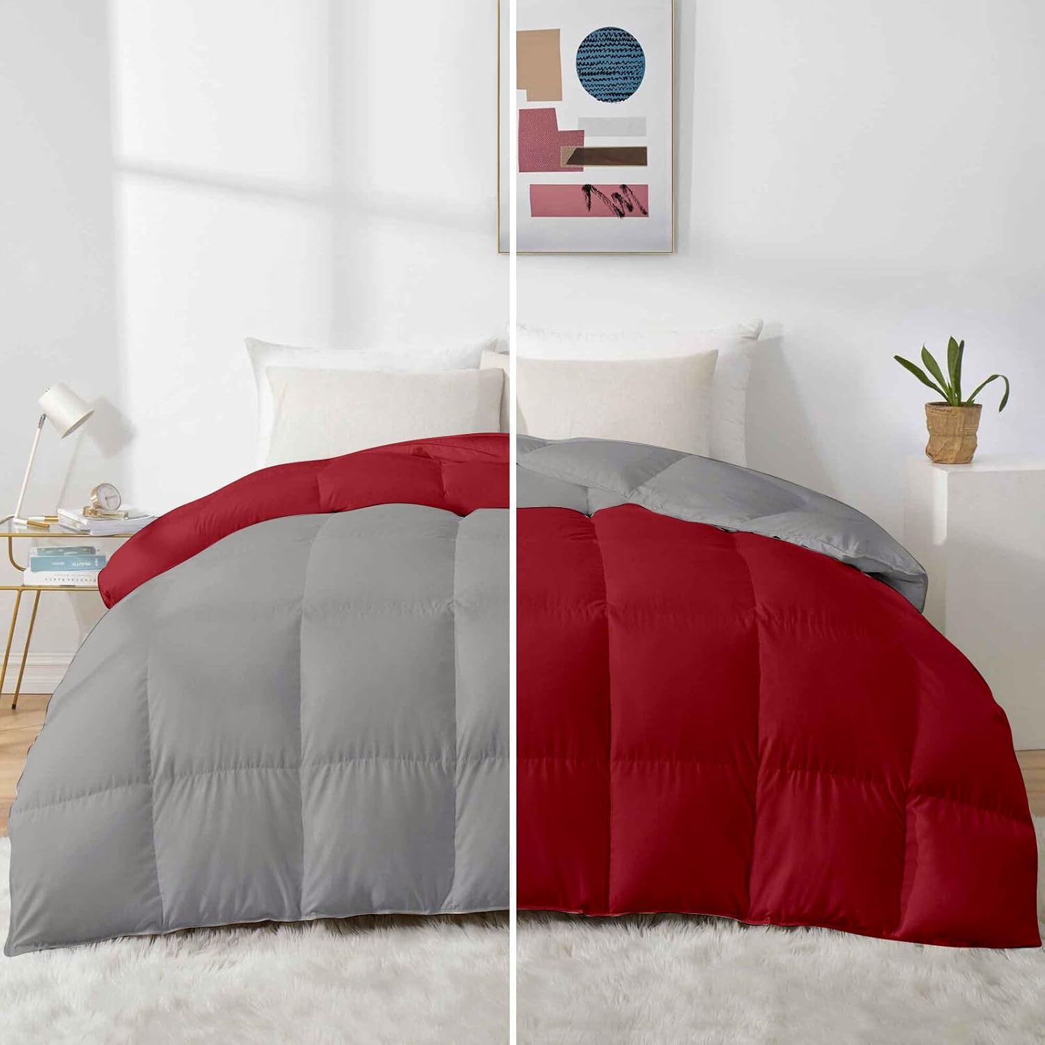 Razzai MammaYo 500 GSM Winter Comforter Premium Collection Quilted Revesible Comforter (92" x 106" Inches/233cm x 269cm) - King Size Comforter|Silver/Burgundy,Microfibre, lightweight