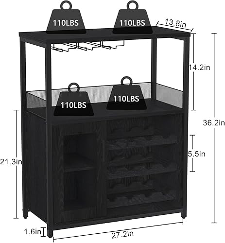 Miniatura 2 de IDEALHOUSE Armario de bar de vinos de 3 niveles con estante y cajón desmontable para vinos, aparador industrial y gabinete de buffet con soporte de